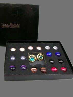 Joan Rivers Gold Clip On Earrings w/ 10 Interchangeable Gemstone Colors